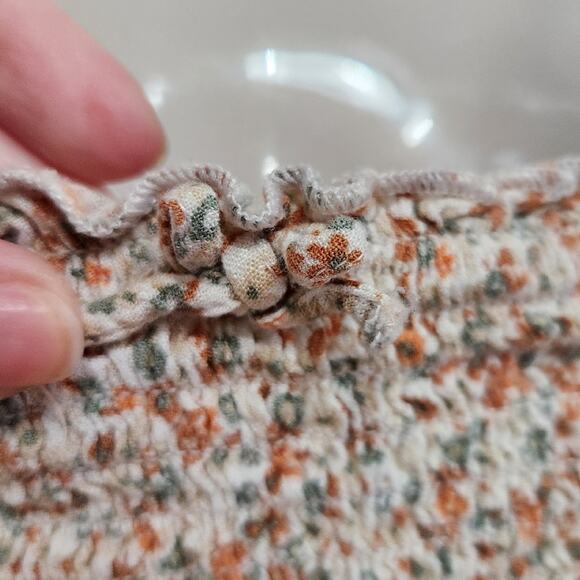 AE Aerie Micro Floral Puff Sleeve Cropped Blouse Smocked Square Neck Large - Picture 7 of 9